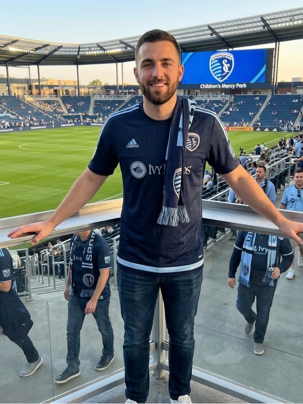 Sporting KC Adidas Dark Blue Soccer Jersey with Light Blue Stripes, Size XL